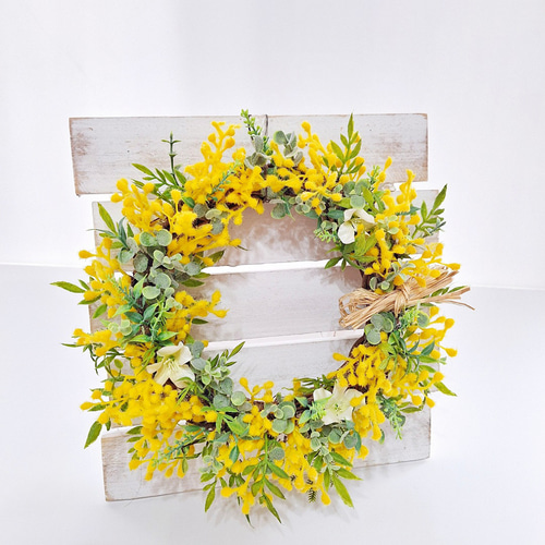 ミモザとグリーンの春リース/アーティフィシャルフラワー/Creema限定