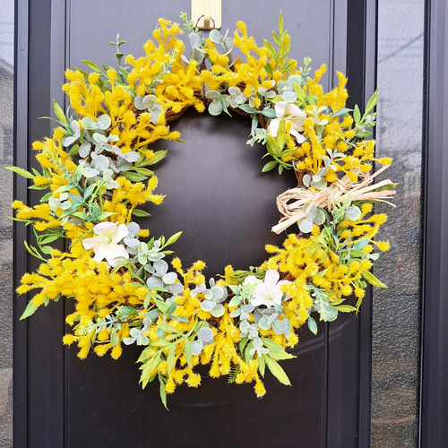 ミモザとグリーンの春リース/アーティフィシャルフラワー/Creema限定
