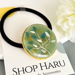 レジンヘアゴム　花　イエロー　大ぶり　紫陽花　ミモザ　ノースポール　ビジュー レジンヘアゴム花イエロー大ぶり紫陽花ミモザノースポールビジュー