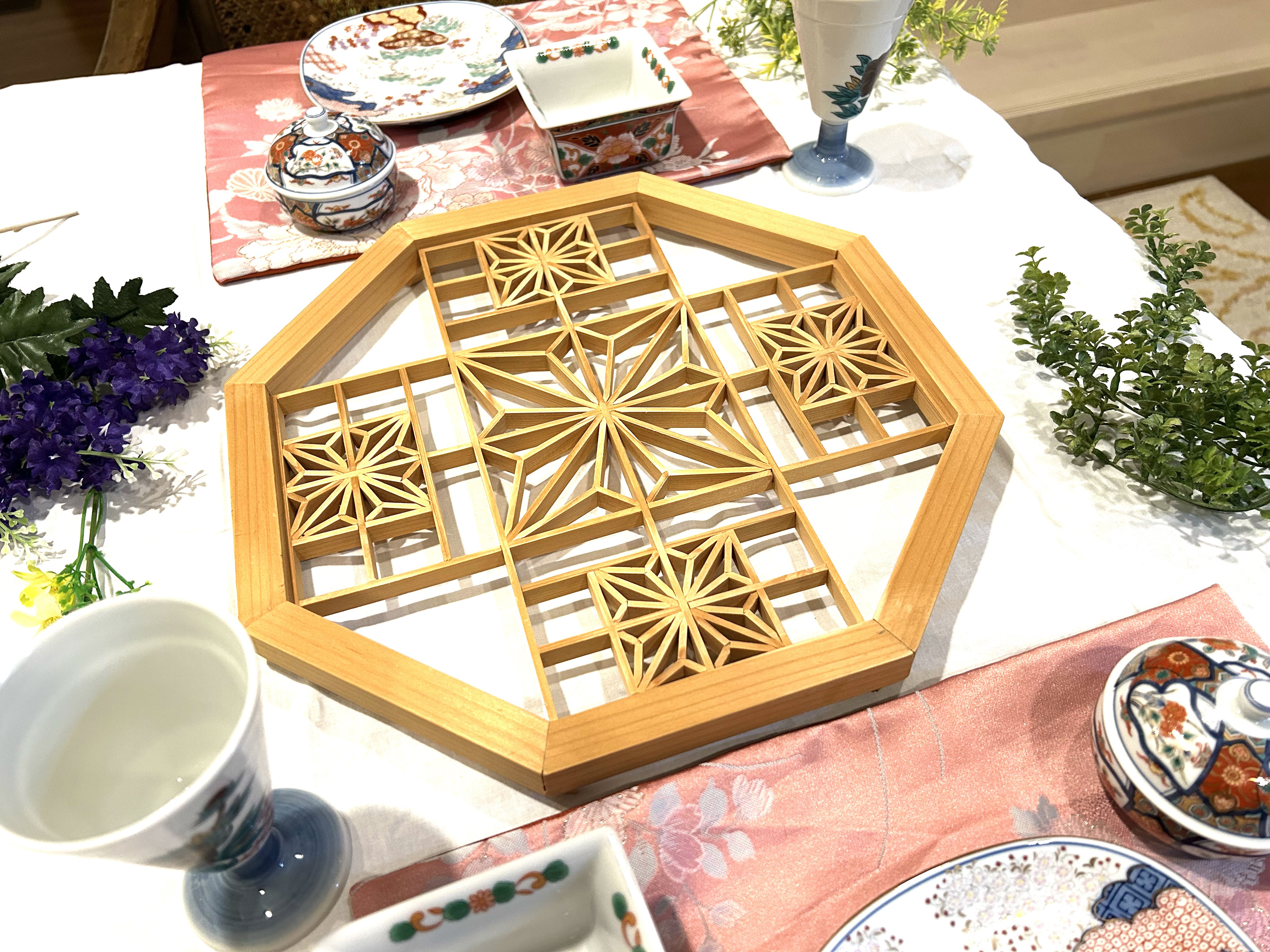 福福30%off お祝い組子細工　総桧テーブルセンター　食卓トレー　creema限定　2026
