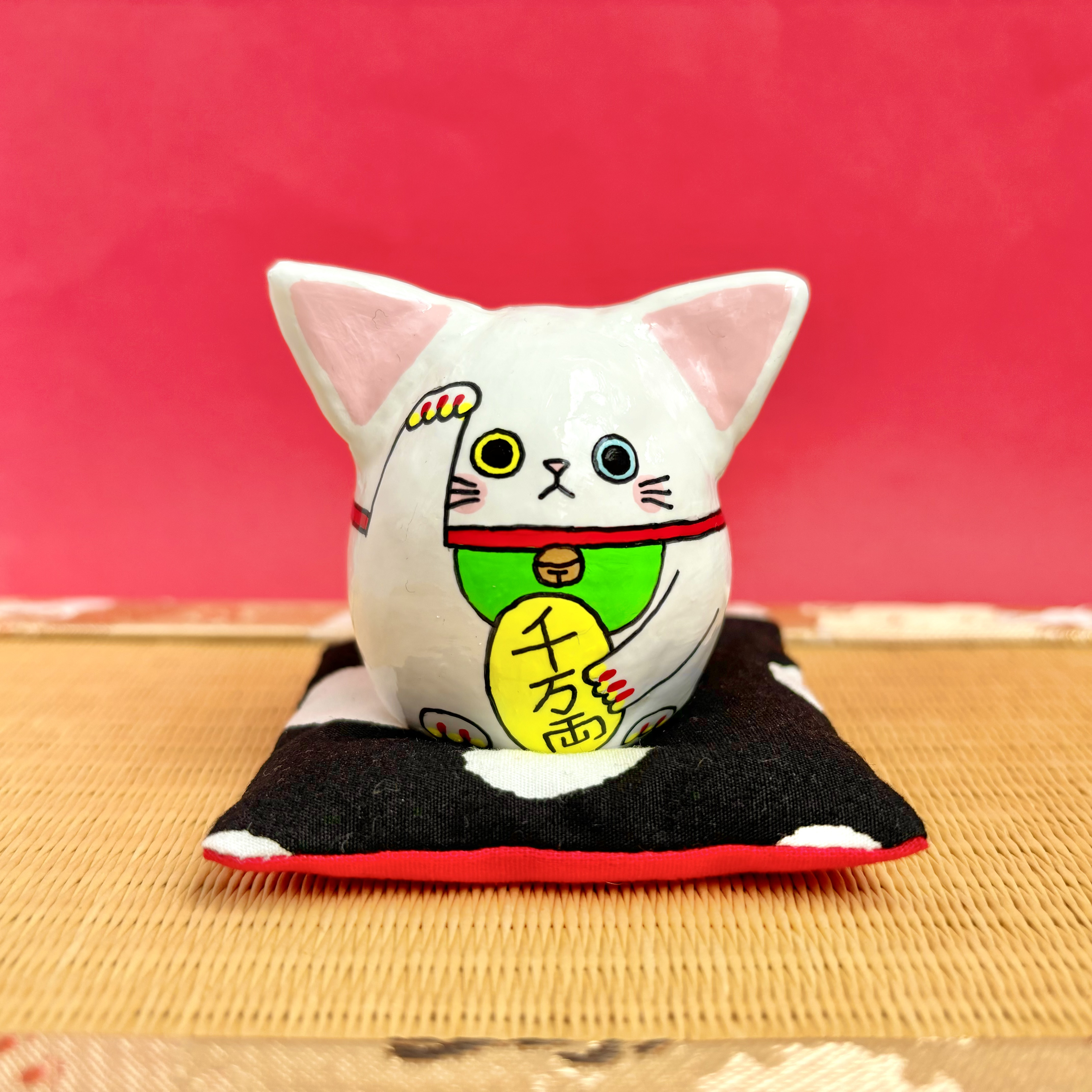 【アクリル画】幸せを運ぶ猫【絵画】白猫、オッドアイ