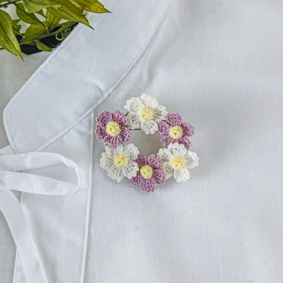 ブローチ 穴開けたくない マグネット 北欧 サークル 秋桜 花 ブローチ