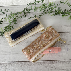 印鑑サイズ・インド刺繍リボンフラットポーチミニ 4枚目の画像