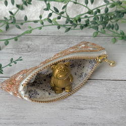 印鑑サイズ・インド刺繍リボンフラットポーチミニ 3枚目の画像