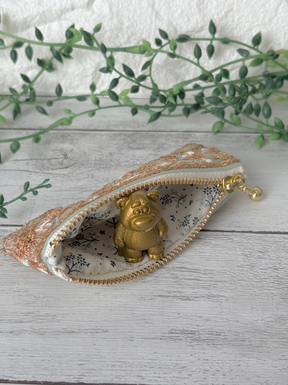 印鑑サイズ・インド刺繍リボンフラットポーチミニ 3枚目の画像