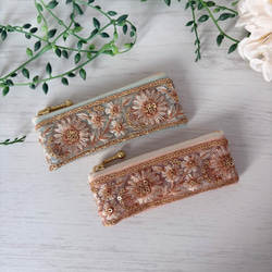 印鑑サイズ・インド刺繍リボンフラットポーチミニ 1枚目の画像