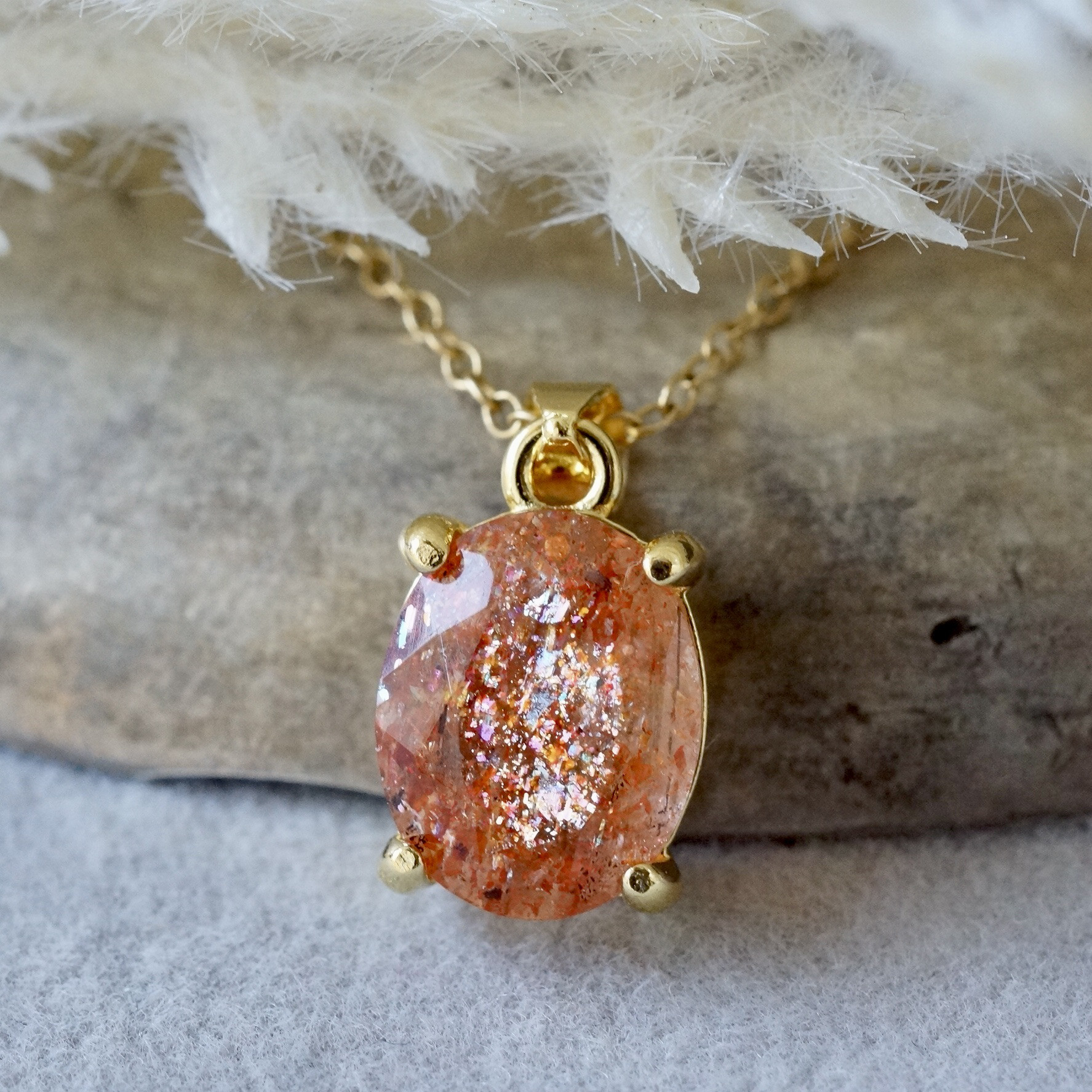 【送料無料】再販x3　オレンジ　サンストーン　ペンダントトップ　18kゴールドプレーテド　シルバー925　10x8mm