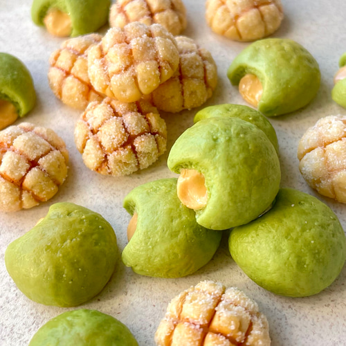 2点SET〉ミニチュアフード ザラメ付きメロンパン／夕張メロンパン