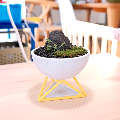 3Dプリンタ鉢　4号/5号　イエロー5種セット 植木鉢 Moon pot ホワイト×イエロー (植木鉢・スタンドセット) 3D