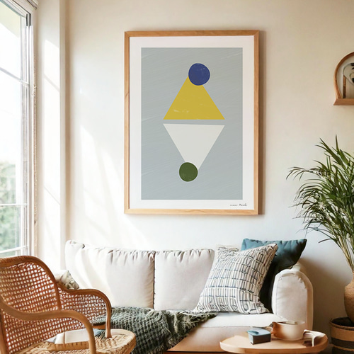 北欧ポスター【 青い、まる、さんかく 】インテリア 抽象画 アート