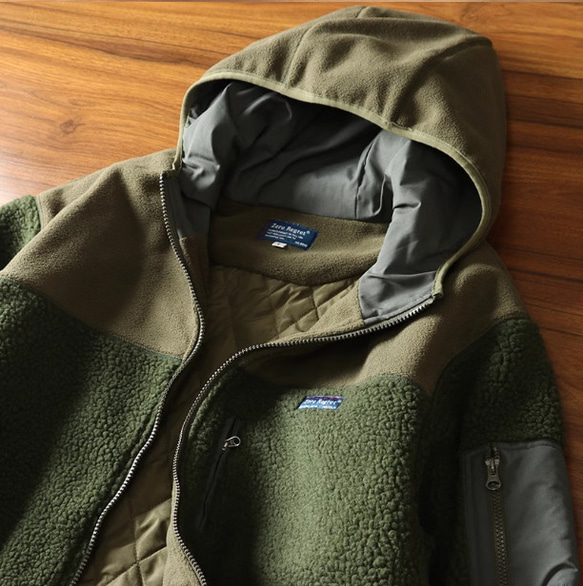 男性用厚手のコート オーバーサイズでゆったりカジュアル 冬のゆったりとしたカジュアルフード工服綿入れ服ラムウールコート 6枚目の画像