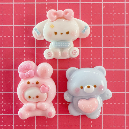 C34)2個 ほっぺがピンク りぼん&ハートのアニマル パステル C34)2個 ほっぺがピンク りぼん&ハートのアニマル パステル