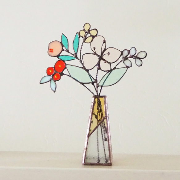 花束つき♪ステンドグラスの一輪挿し（イエロー） 7枚目の画像