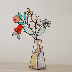 花束つき♪ステンドグラスの一輪挿し（イエロー） 3枚目の画像