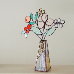 花束つき♪ステンドグラスの一輪挿し（イエロー） 1枚目の画像