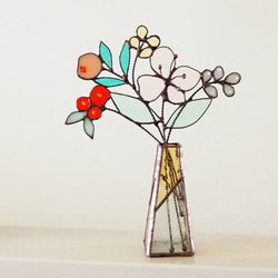 花束つき♪ステンドグラスの一輪挿し（イエロー） 2枚目の画像