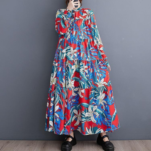 大きいサイズ レディース ロング ワンピース 花柄 春 秋冬 新品