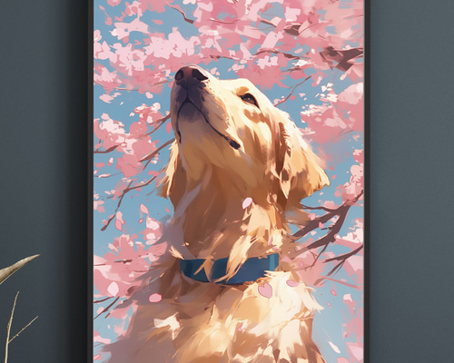 桜犬戯舞 - ゴールデンレトリバー犬 No.1】桜・花見・春・花びら・子犬