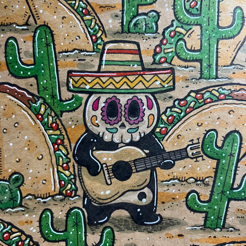 タコスガイコツ】絵 原画 アート イラスト 手描き イラスト yoc