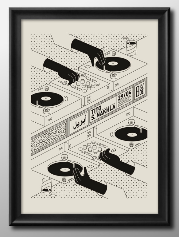 15045□ポスター アート 『グルーヴ ミュージック テクノ DJ』北欧 A3