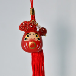 【数量限定】願いよ届け！オレンジガーネットとだるまの水琴鈴と水引の根付 5枚目の画像