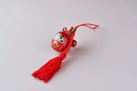 【数量限定】願いよ届け！オレンジガーネットとだるまの水琴鈴と水引の根付 9枚目の画像