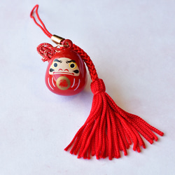 【数量限定】願いよ届け！オレンジガーネットとだるまの水琴鈴と水引の根付 4枚目の画像