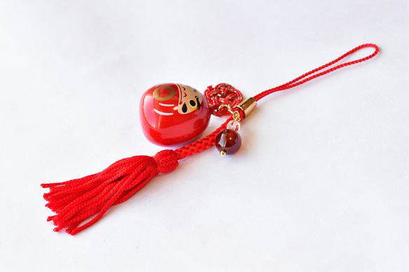 【数量限定】願いよ届け！オレンジガーネットとだるまの水琴鈴と水引の根付 6枚目の画像