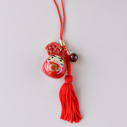 【数量限定】願いよ届け！オレンジガーネットとだるまの水琴鈴と水引の根付 2枚目の画像