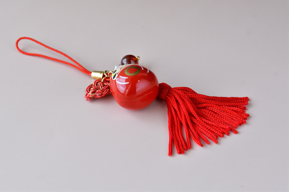 【数量限定】願いよ届け！オレンジガーネットとだるまの水琴鈴と水引の根付 7枚目の画像