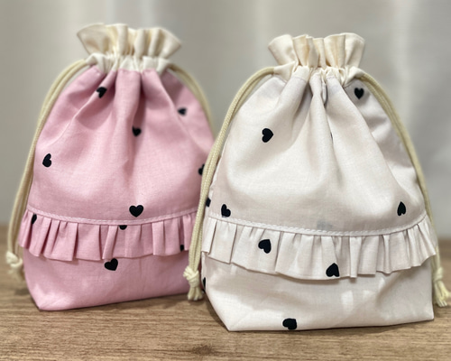 ami様　確認用　さくらんぼ　ピンク　巾着袋　30×22 フリル口給食袋 ami様 確認用 さくらんぼ ピンク 巾着袋 30×22 フリル口給食袋 ami