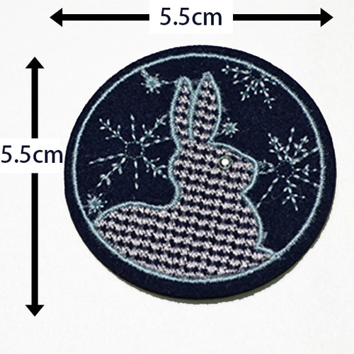 雪国キラキラ物語】静寂の冬夜。月見うさぎと雪の結晶 刺繍ワッペン