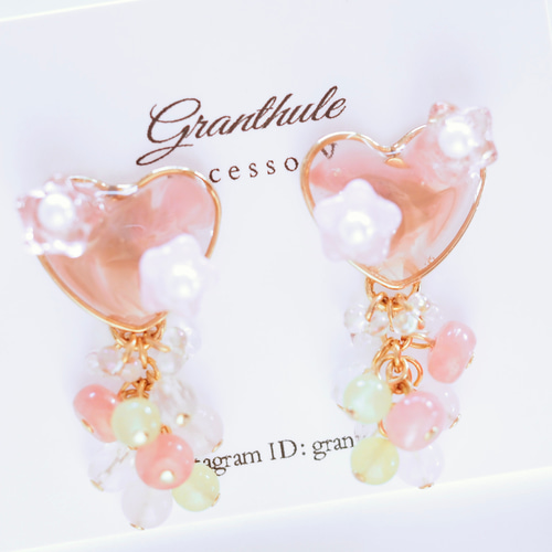 Creema限定 天然石 ハートフローラルピアス② - ロマンティックな休日 