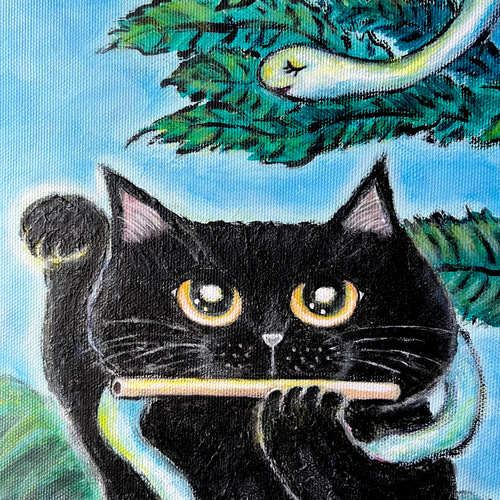 日本未入荷 原画「蛇使いの黒い招き猫（ルソーへのオマージュ）」 F10号 おもちゃ