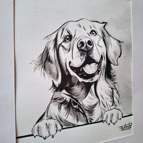 水墨画 Golden Retriever 絵画 makochin 通販 18740993｜Creema