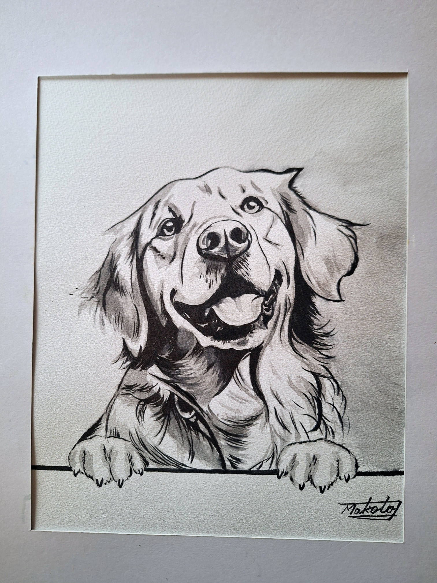 犬の水墨画 フレーム付き 水墨画 Golden Retriever 絵画 makochin 通販 18740993｜Creema