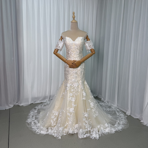 送料無料！取り外しオフショルダー 光沢サテン オーガンジー 花嫁  