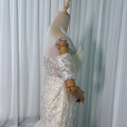 送料無料！取り外しオフショルダー 光沢サテン オーガンジー 花嫁  