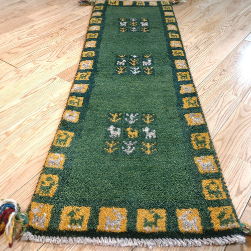 【夏の大キャンペーン】ギャッベ ミニランナー　118×47 緑　ラクダ