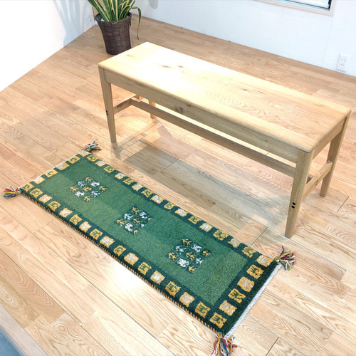 ペルシャ ギャッベ ミニランナー 116x40cm 緑色 タイル 生命の木