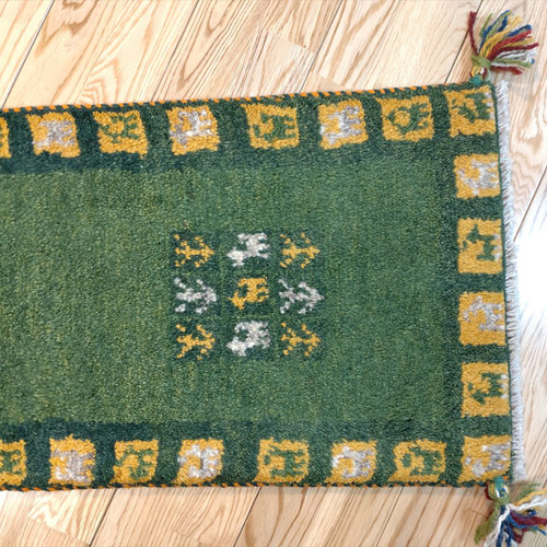 ペルシャ ギャッベ ミニランナー 116x40cm 緑色 タイル 生命の木