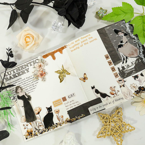 海外作家 猫影相随 マスキングテープ PET コラージュ素材 装飾 海外