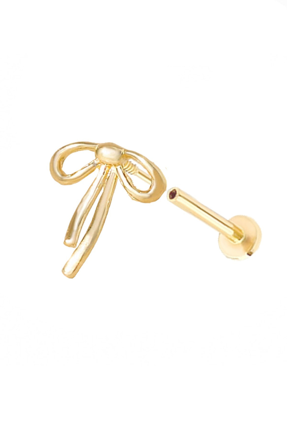 14K金 ゴールド 結び目リボン バー ヘリックス 軟骨トラガス インナー