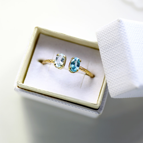 14kgf アクアマリンとブルージルコンのハグリング 指輪・リング toki