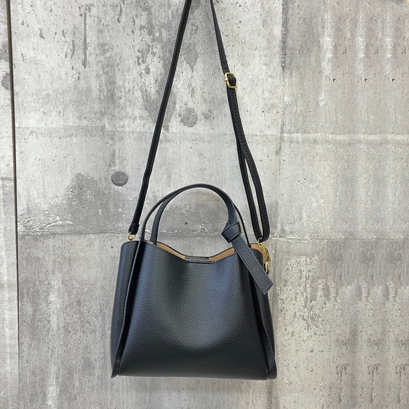 【デザインハンドル】 バッグ／ショルダー ２WAY 3室構造 シンプル　GBG-B647 10枚目の画像