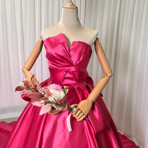 ピンク カラードレス リボン付き ウェディングドレス カラードレス ピンク ふっくら柔らかな