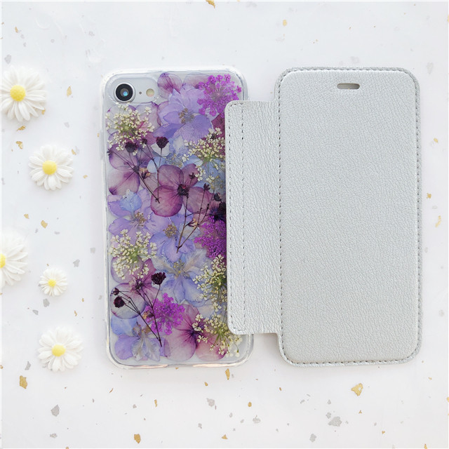かすみ草 紫陽花 iPhone17Pro/17ProMax/16e/GalaxyS26 押し花ケース 手帳型ケース