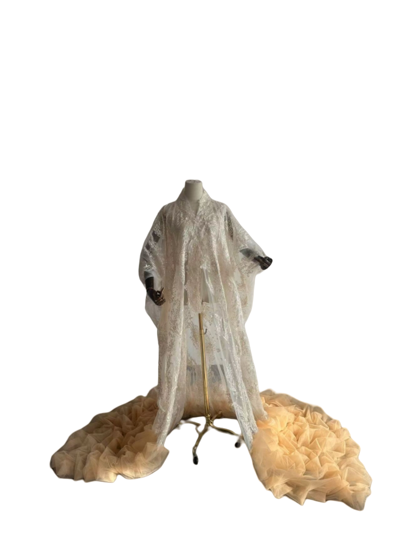 チュール打掛　着物　オーバードレス　レース羽織　ウエディングドレス キラキラグリッターチュール　お色直し うす衣 花嫁和