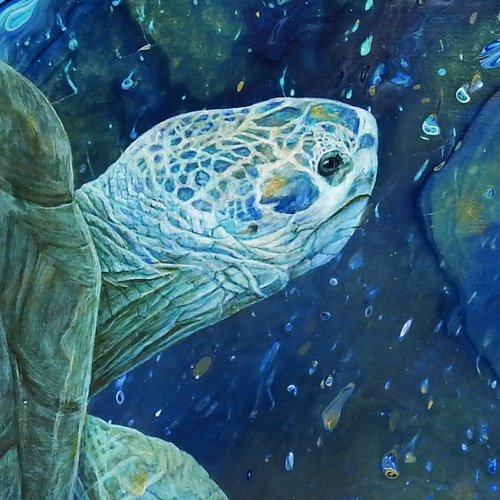 【原画】ウミガメの旅立ち Elder turtle's departure（長老亀の旅立ち）アクリル画/原画/一点物