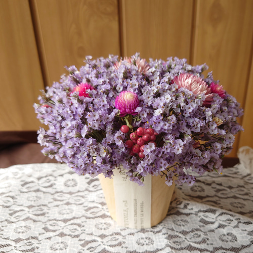 ハイブリッドスターチス　ドライフラワー　まとめ売り　80サイズ　花材　アレンジに 受注制作】パープルのハイブリッドスターチスのアレンジ ドライ